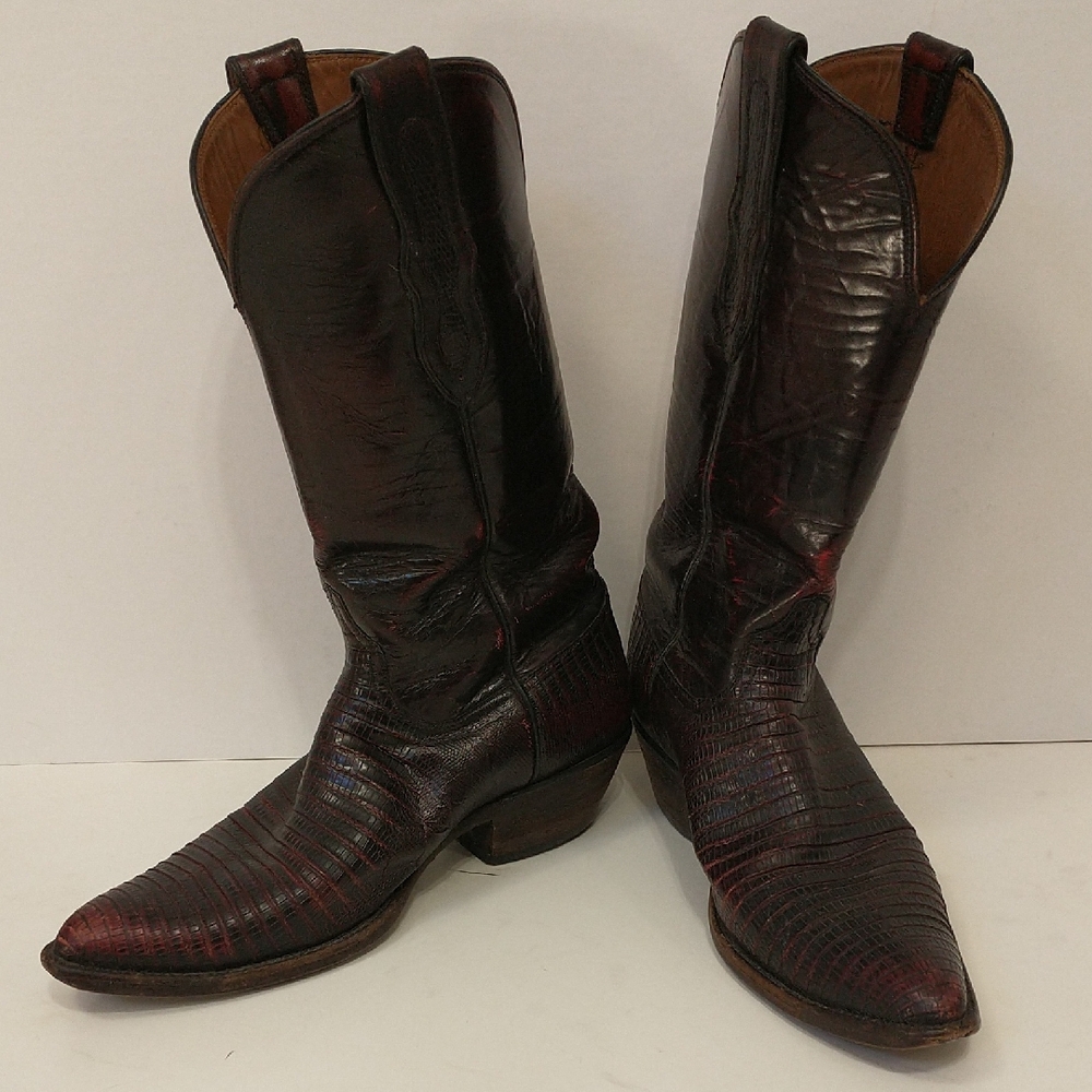 Vintage Stetson Western Cowboy Boots Black Cherry Lizard Leather ps USA Made 8.5